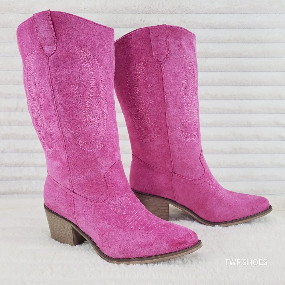Pierre Dumas Pink Suede Western Heeled Boots - Picture 6 of 14